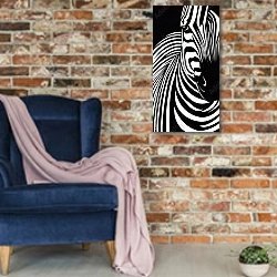 «Зебра 3» в интерьере в стиле лофт с кирпичной стеной и синим креслом