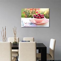 «Тарелка с вишнями на столе» в интерьере современной кухни над столом