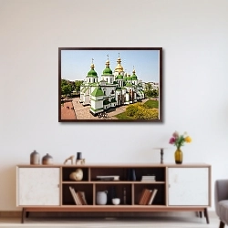 «Киев, Украина. Софийский собор» в интерьере современной гостиной в серых тонах