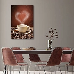 «Чашка дымящегося кофе» в интерьере столовой с серыми стенами