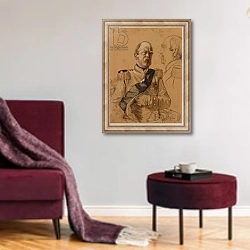 «Prince Otto von Bismarck, 1865» в интерьере гостиной в бордовых тонах