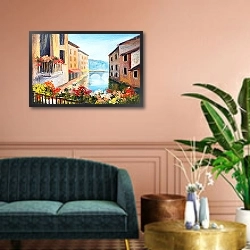«Канал в Венеции, Италия» в интерьере классической гостиной над диваном