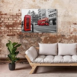 «Великобритания. Лондон. Улица» в интерьере гостиной в стиле лофт над диваном