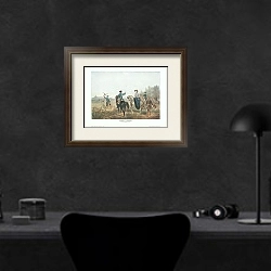 «Соколиная охота в Нидерландах» в интерьере кабинета в черных цветах над столом