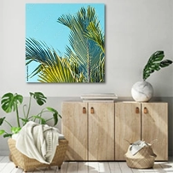 «Пальмовые листья 3» в интерьере современной комнаты над комодом