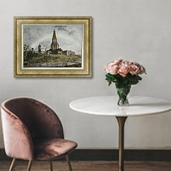 «Панорамный вид Коломенского» в интерьере в классическом стиле над креслом