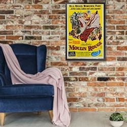«Ретро-Реклама 97» в интерьере в стиле лофт с кирпичной стеной и синим креслом