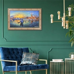 «Вечер в морском порту. Архитектурный пейзаж любимого города Сочи» в интерьере в классическом стиле с зеленой стеной