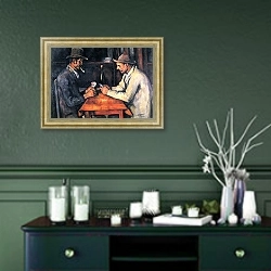 «Два игрока в карты» в интерьере прихожей в зеленых тонах над комодом