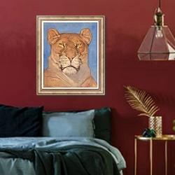 «Kop van een leeuwin» в интерьере спальни с акцентной стеной