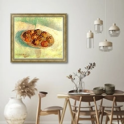 «Натюрморт с корзиной яблок (Люсьен Писарро)» в интерьере кухни в стиле ретро над обеденным столом