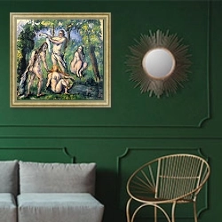 «Купание 3» в интерьере классической гостиной с зеленой стеной над диваном