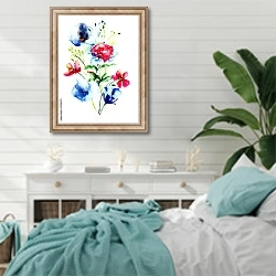 «Декоративные дикие цветы» в интерьере спальни в стиле прованс с голубыми деталями