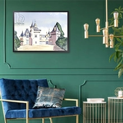 «Chateau a Fontaine, 1995» в интерьере зеленой гостиной над диваном