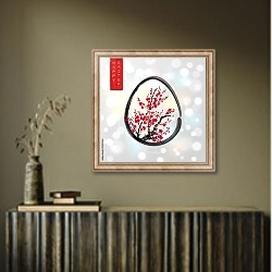 «Пасхальная открытка с яйцом и сакурой» в интерьере в этническом стиле в коричневых цветах