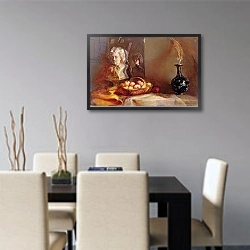 «Still Life with Apples and Beethoven's Bust» в интерьере кухни над обеденным столом с кофемолкой