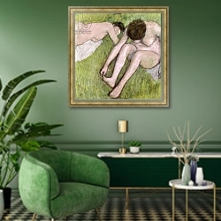 «Two Bathers on the Grass, c.1886-90» в интерьере гостиной в зеленых тонах