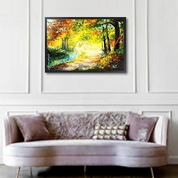«Осенний лес 8» в интерьере гостиной в классическом стиле над диваном