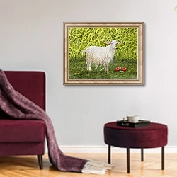 «Alan's Goat» в интерьере гостиной в бордовых тонах