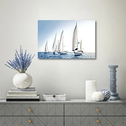 «Яхты» в интерьере современной гостиной с голубыми деталями