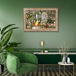 «Allegory of Painting» в интерьере гостиной в зеленых тонах