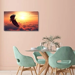 «Орел в облаках» в интерьере современной столовой в пастельных тонах