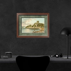 «Dunolly Castle - Oban» в интерьере кабинета в черных цветах над столом