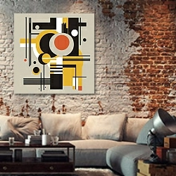 «Composition №8» в интерьере гостиной в стиле лофт с кирпичной стеной