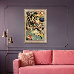 «The Lotus Flower, 1894» в интерьере гостиной с розовым диваном