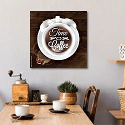 «Время для кофе» в интерьере кухни над обеденным столом с кофемолкой