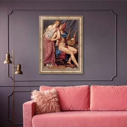 «The courtship of Paris and Helen [detail  1]» в интерьере гостиной с розовым диваном
