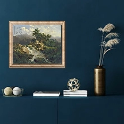 «Forest Landscape with Waterfall» в интерьере в классическом стиле в синих тонах
