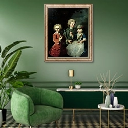 «The Children of Councillor Barthold Heinrich Brockes» в интерьере гостиной в зеленых тонах
