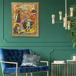 «В Люксембургском саду» в интерьере в классическом стиле с зеленой стеной