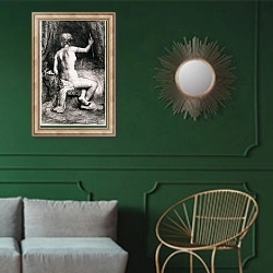 «AD.12.39-153 The Woman with the Arrow, 1661» в интерьере классической гостиной с зеленой стеной над диваном