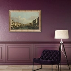 «The Grand Canal with the Rialto Bridge from the South» в интерьере в классическом стиле в фиолетовых тонах