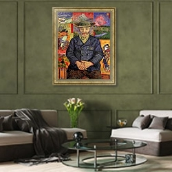«Портрет папаши Танги» в интерьере гостиной в оливковых тонах