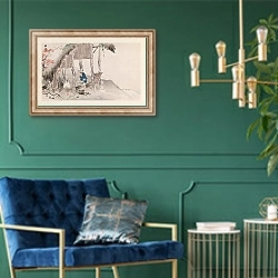 «Seihō jūni Fuji, Pl.09» в интерьере в классическом стиле с зеленой стеной