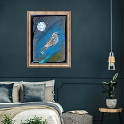 «Moon Bird, 2016,» в интерьере классической спальни с темными стенами