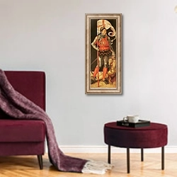 «Stephan Paumgartner portrayed as Saint George, left panel of the Paumgartner Altarpiece, c.1500» в интерьере гостиной в бордовых тонах
