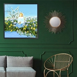 «At the Shore of Dreams» в интерьере классической гостиной с зеленой стеной над диваном