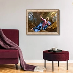 «Christ in the Garden of Olives, 1646-50» в интерьере гостиной в бордовых тонах