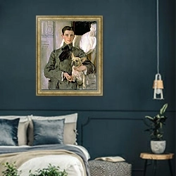 «Portrait of Count Feliks Feliksovich Sumarokov-Yelstov later Prince Yusupov, 1903» в интерьере классической спальни с темными стенами