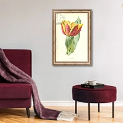 «Early Tulip» в интерьере гостиной в бордовых тонах
