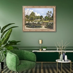 «Сад художника в Сен-Прайв» в интерьере гостиной в зеленых тонах