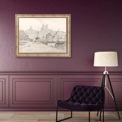 «Southeast View of Rochester Castle and the Cathedral» в интерьере в классическом стиле в фиолетовых тонах