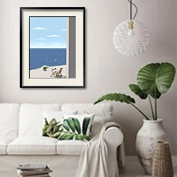 «Sunny day by the sea» в интерьере светлой гостиной в скандинавском стиле над диваном