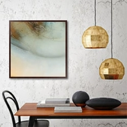 «Abstract biege with gold ink art 7» в интерьере кухни в стиле минимализм над столом