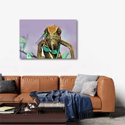 «Хамелеон и стрекоза» в интерьере современной гостиной над диваном