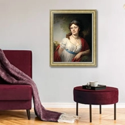 «Портрет Елизаветы Григорьевны Темкиной» в интерьере гостиной в бордовых тонах